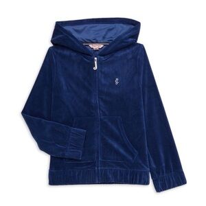 Juicy Couture Girls Blue Zip-Up Rhinestone Velour‎ Hoodie